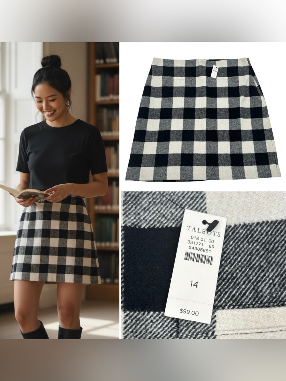 Talbots Plaid Gingham Wool Blend Lined Skirt Sz 14 NWT Academia Preppy